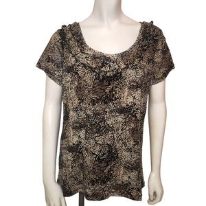 212 Collection Short Sleeve Blouse Black And Cream Womens Size Large